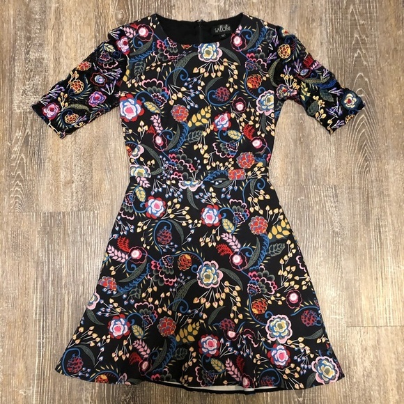 Saloni Italy Floral Fit and Flare Ruffle Dress 2